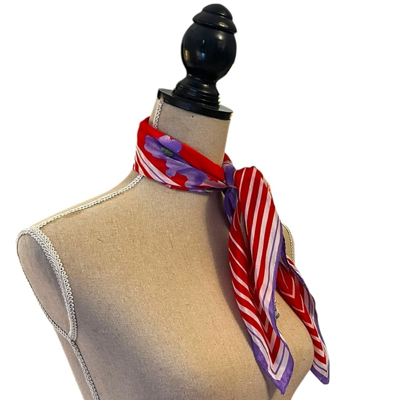 VERA NEUMANN Artist Vintage Square Silk Scarf Japan Red/Multi - Picture 9 of 12